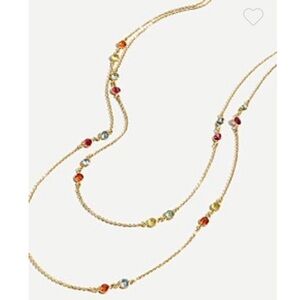 J. Crew Ava Double Strand Delicate Gem Long Necklace Multicolor Stone Station